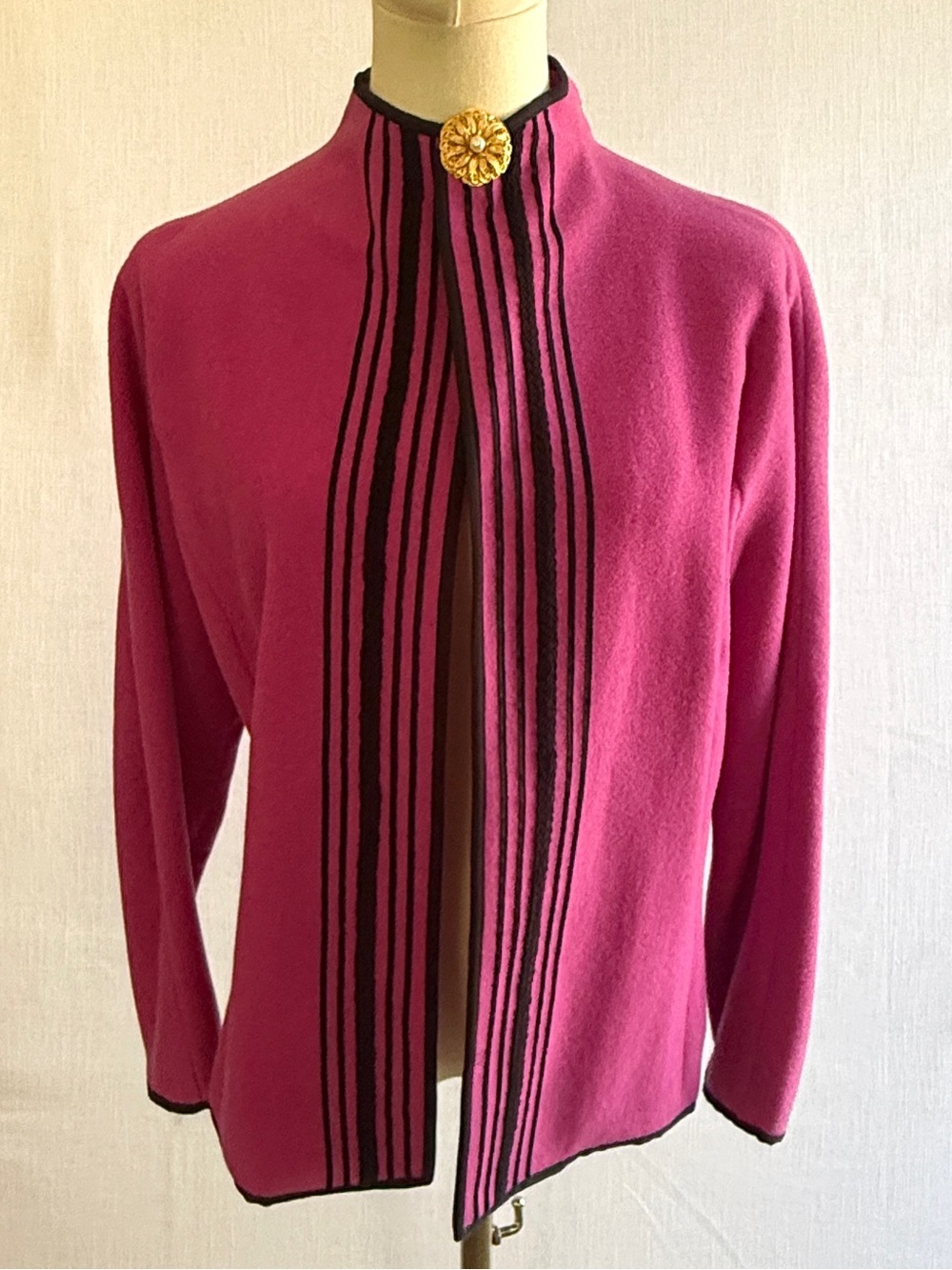 Madison Studio Pink Wool Blend Black Trim Open Jacket M
